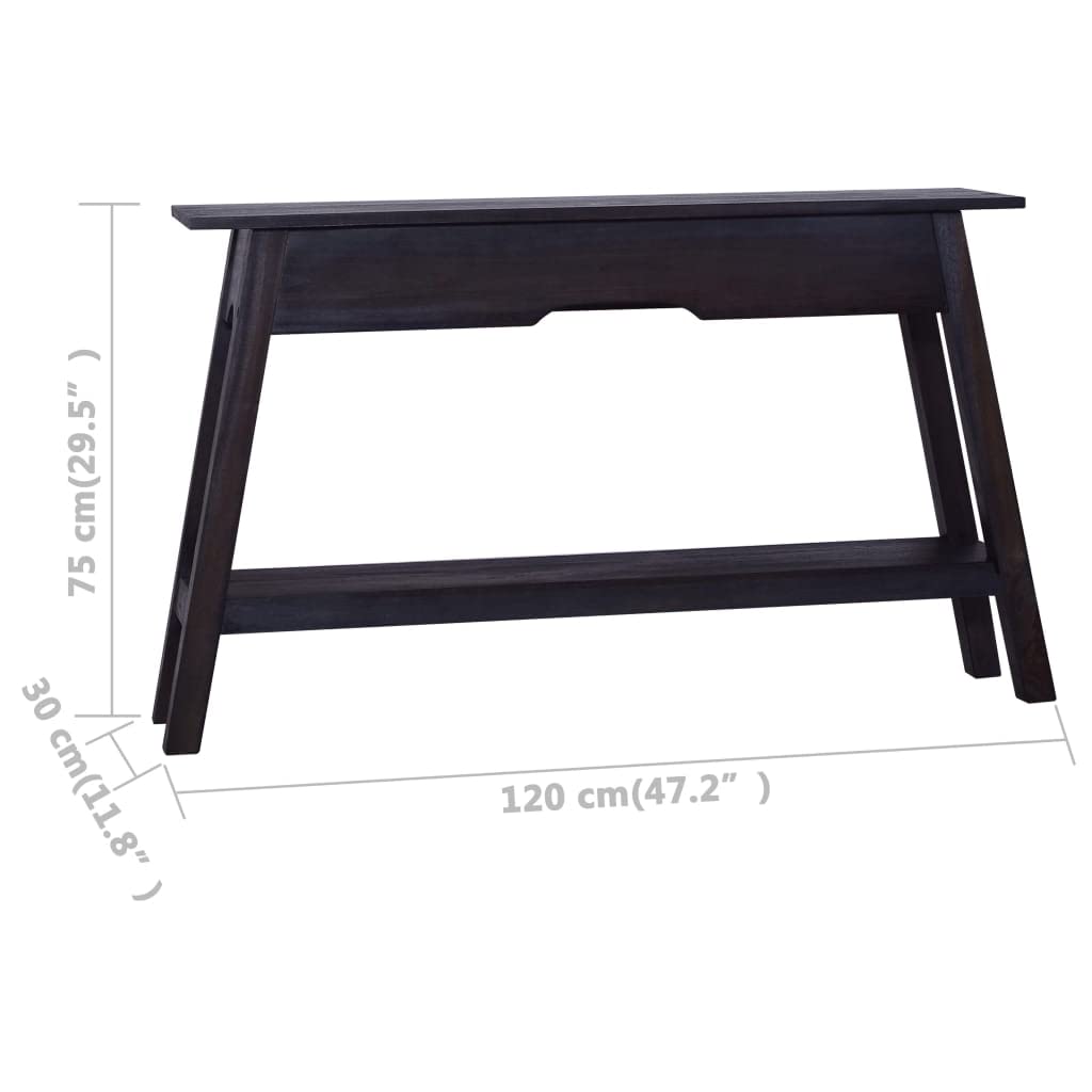 vidaXL Solid Mahogany Wood Console Table - Rectangular Black Light Coffee Finish, Polished & Lacquered, Extra Storage Shelf, Easy Assembly, Sturdy & Durable