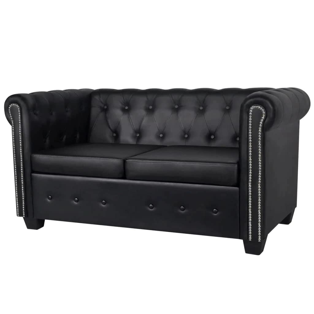 Vidaxl Sofa, Settee Couch Sofa With Tufted Arms, Chesterfield Loveseat For Home Living Room Bedroom Office, Artificial Leather Black
