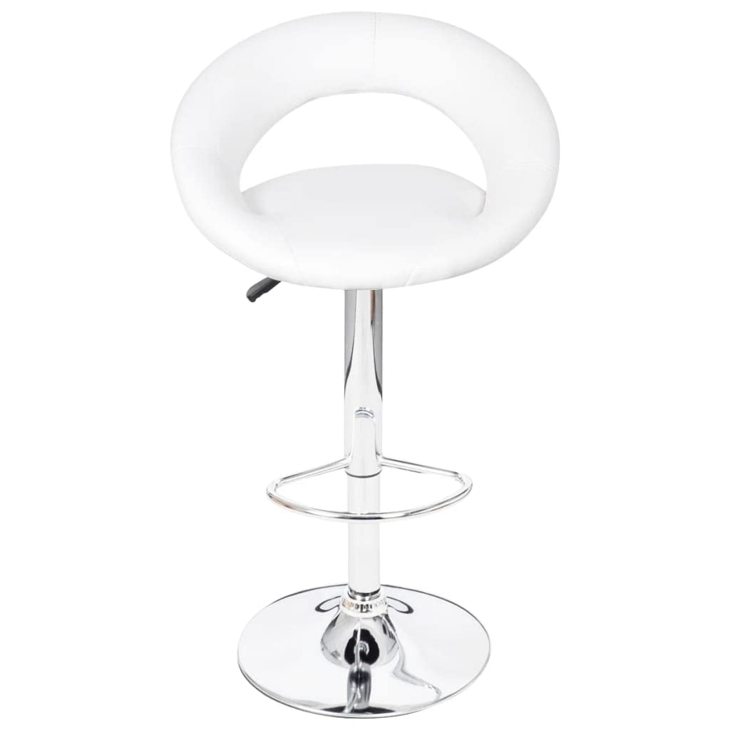 vidaXL Set of 2 Adjustable Height Bar Stools in White Faux Leather -Modern Design-Ergonomically Shaped with Iron Footrest