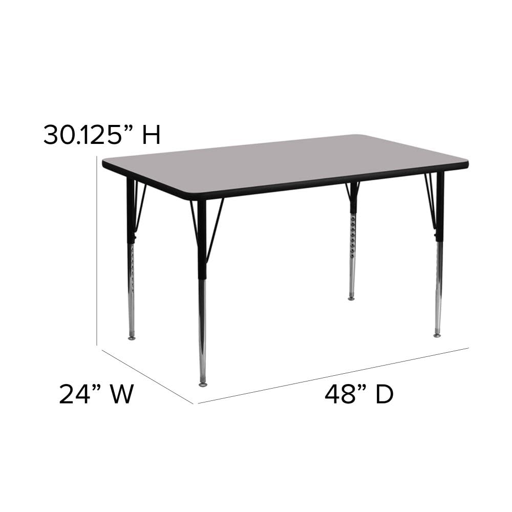 Flash Furniture 24''W x 48''L Rectangular Grey Thermal Laminate Activity Table - Standard Height Adjustable Legs