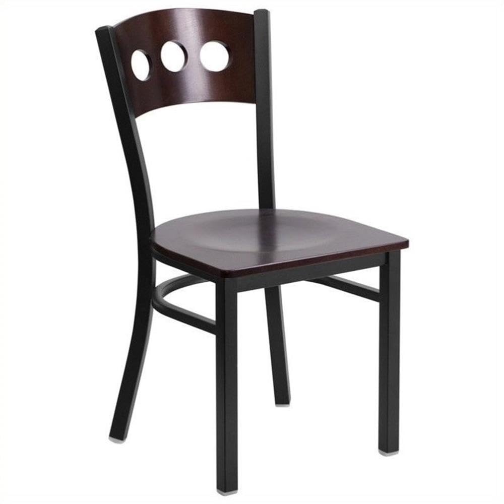Flash Furniture Hercules Series Black 3 Circle Back Metal Restaurant Chair - Walnut Wood Back & Seat