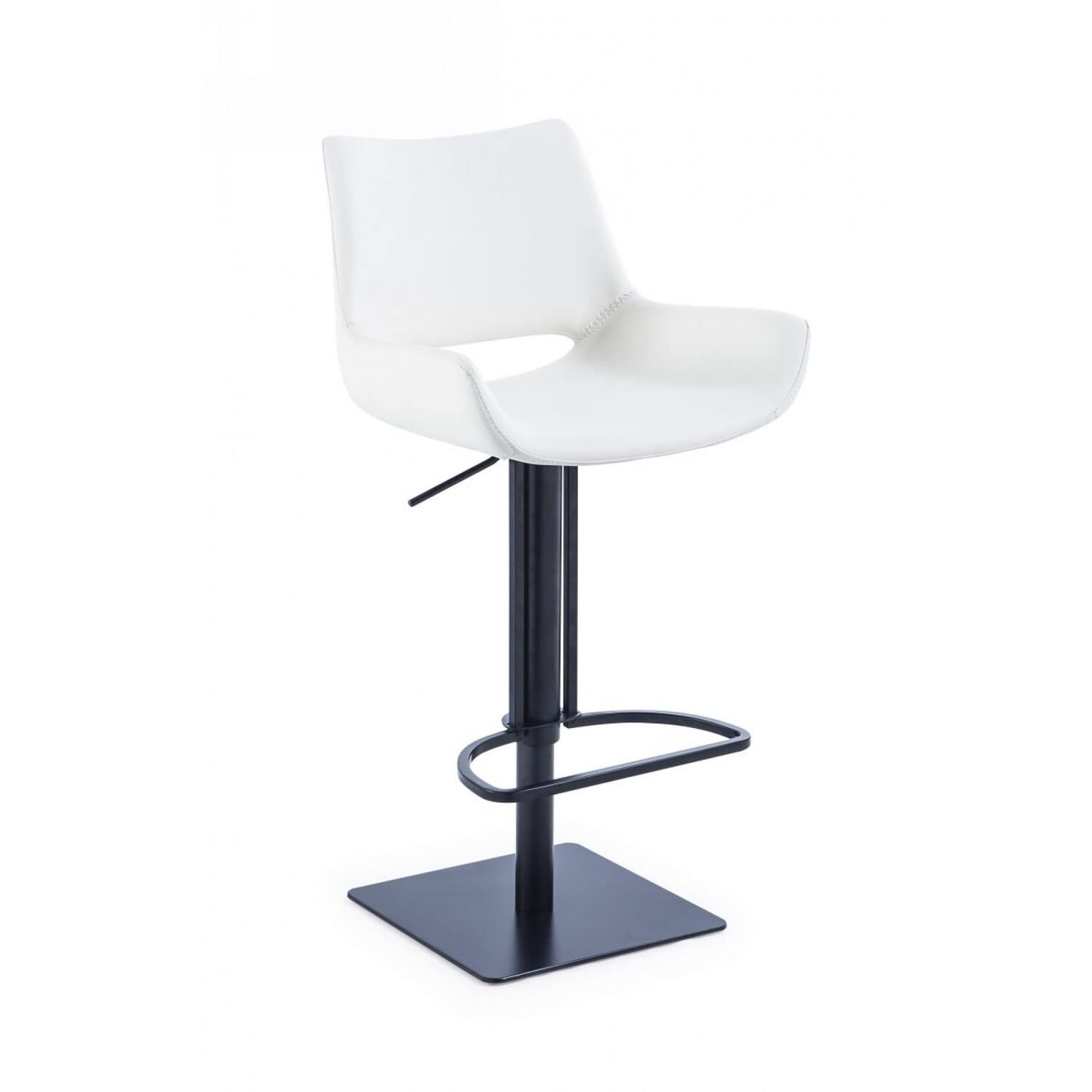 Benjara Swivel Faux Leather Bar Stool with Countered Seat, White and Black