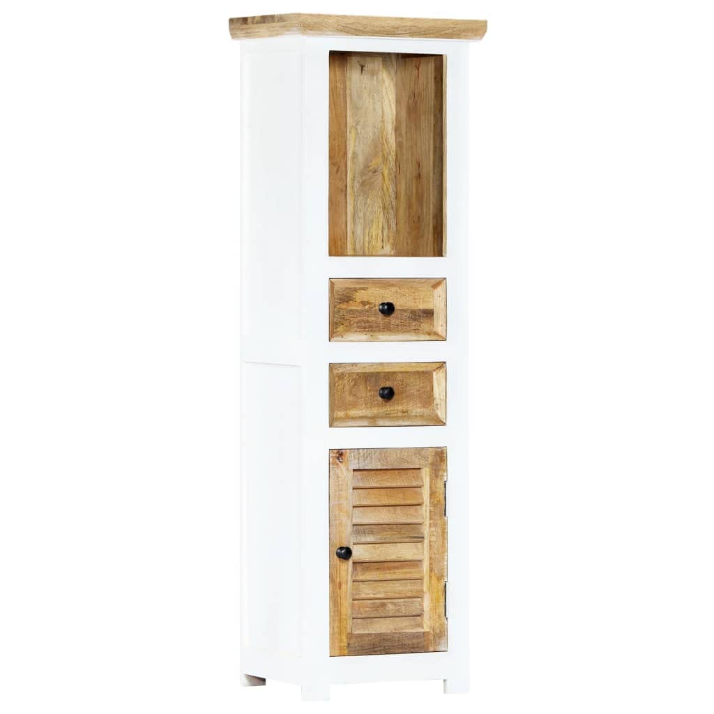 vidaXL Solid Rough Mango Wood Highboard with Multiple Storage Spaces, Scandinavian and Farmhouse Style, Robust and Long-Lasting, Sleek White and Warm Brown