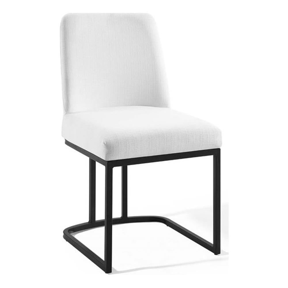 Modway Amplify Sled Base Upholstered Fabric Dining Side Chair, Black White 22 X 19 X 32