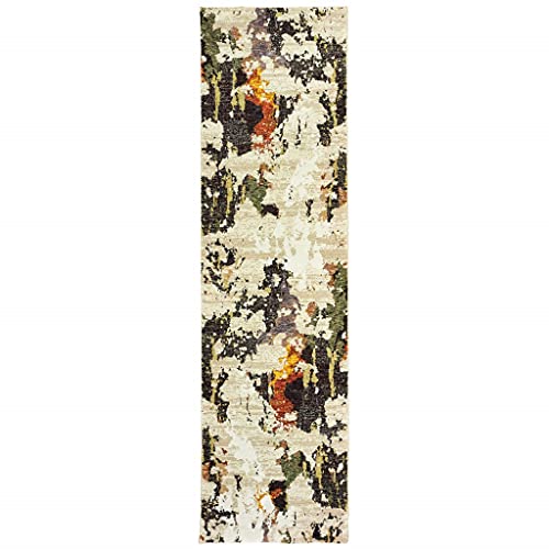 HomeRoots Nylon, Polypropylene 3’ x 12’ Abstract Weathered Beige and Gray Indoor Runner Rug