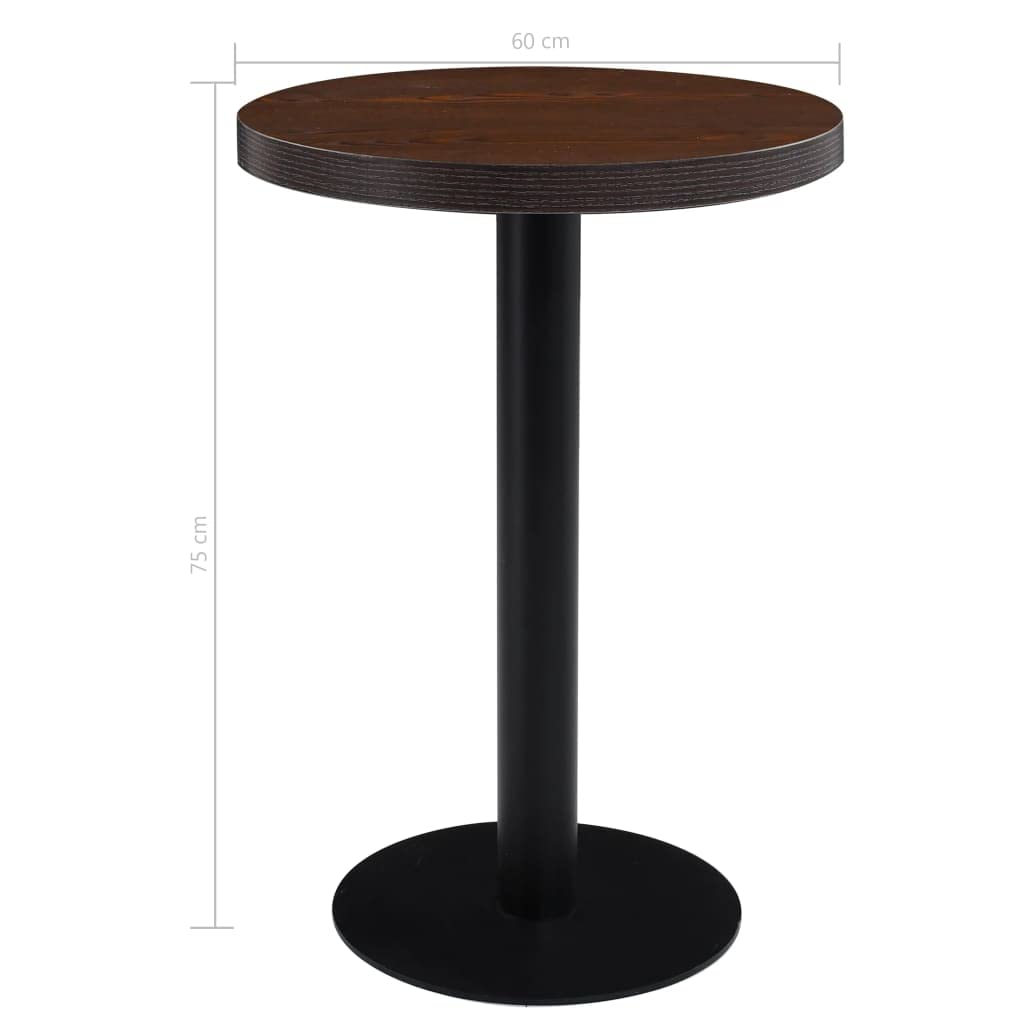Vidaxl Bistro Table With Modern Style, Dark Brown Round Mdf Top With Wood Grain Pattern, Ideal For Restaurants, Cafes Or Home, 23.6&quot; Diameter