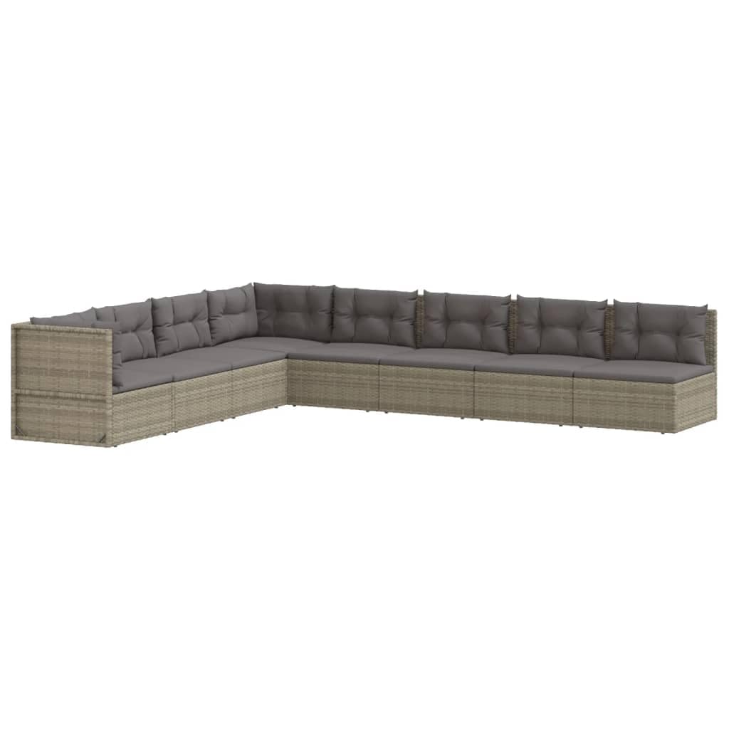 Vidaxl Modular Patio Lounge Furniture Set - Poly Rattan And Powder-Coated Steel With Adjustable Corner Sofa And Cushions - Gray