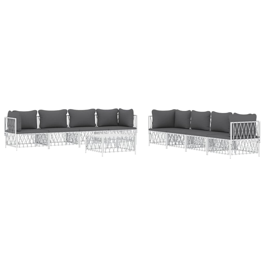 vidaXL 9-Piece Patio Lounge Set with Cushions in White - Steel Frame | Modular Outdoor Furniture | Comfortable Seating | Durable Woven Fabric Material | Ideal for Garden and Yard Spaces.