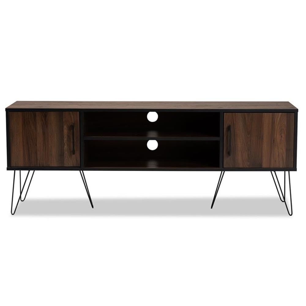 Baxton Studio Corina Mid-Century Modern Two-Tone Walnut and Black Finished Wood TV Stand