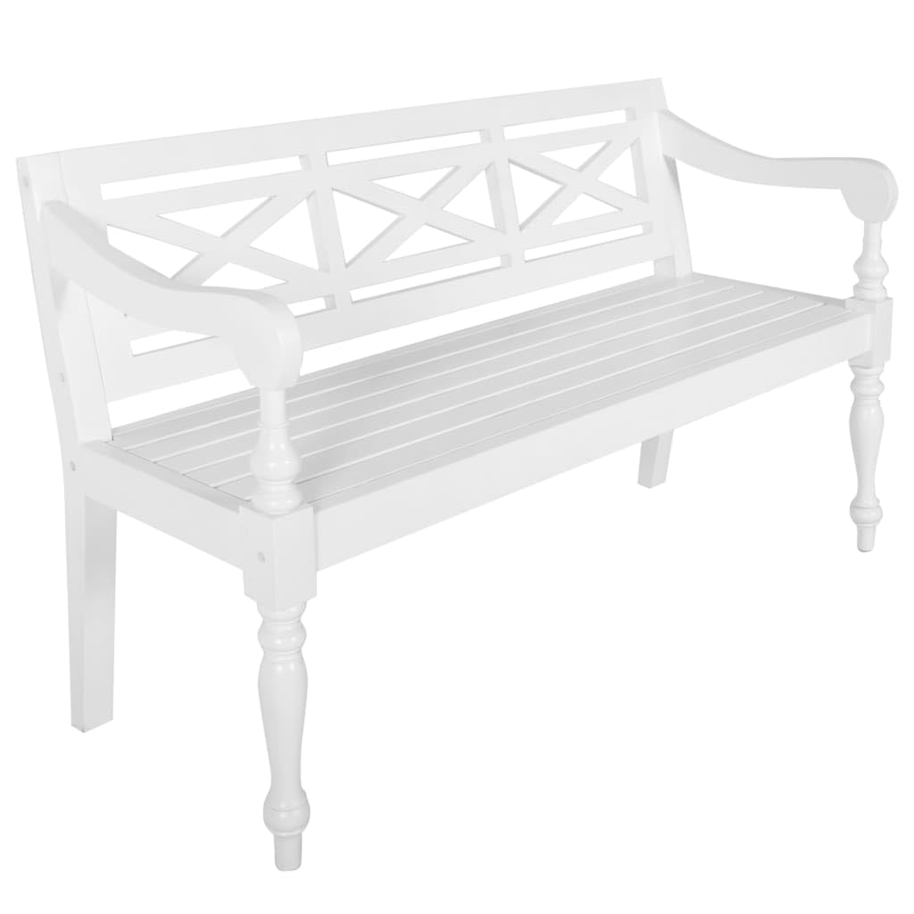 vidaXL Solid Mahogany Wood Batavia Bench, 53.5 Indoor Seating Furniture with Elegant Curved Armrests, Easy Assembly, White