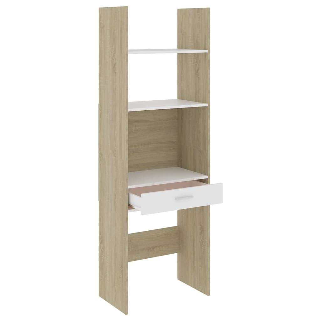 vidaXL Book Cabinet White and Sonoma Oak 23.6&quot;x13.8&quot;x70.9&quot; Chipboard