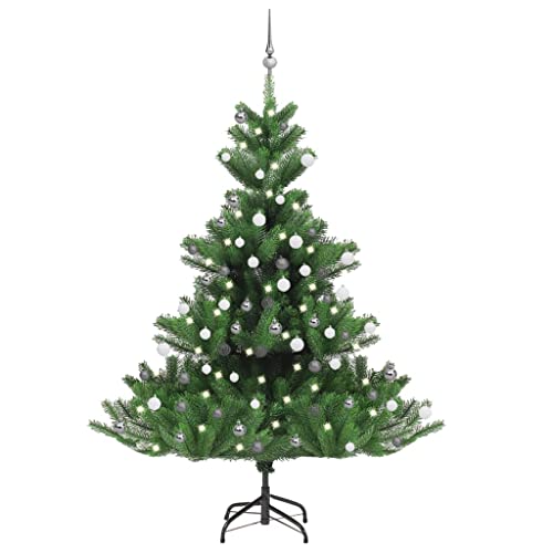 Vidaxl Nordmann Fir Artificial Christmas Artificial Tree With Led Lights & Ball Set - 70.9&quot; Tall Pe Material, With Steel Stand, 150 Leds And Usb Connection