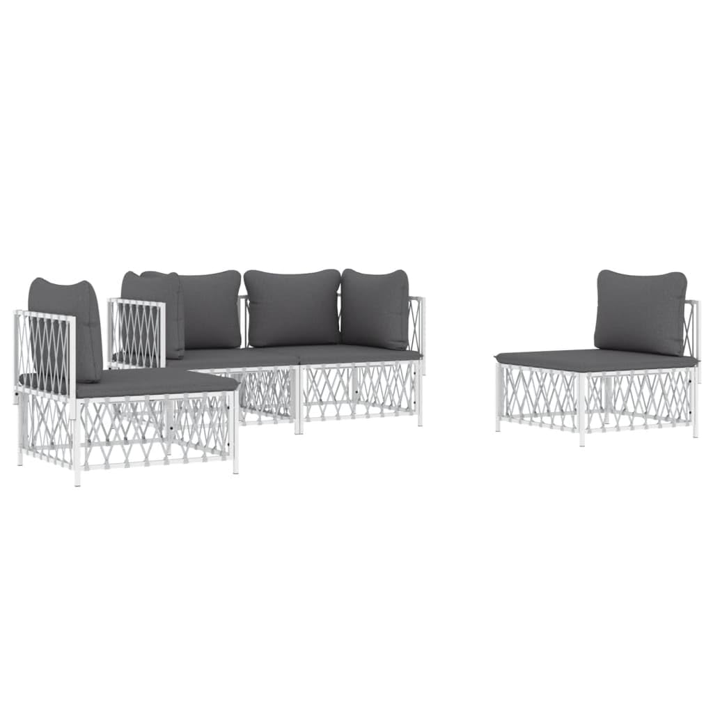 vidaXL Modern Patio Lounge Set with White Steel Frame - Durable Outdoor Furniture with Powder-Coated Construction and Comfortable Cushions - Versatile and Modular Design for Personalized Configura...