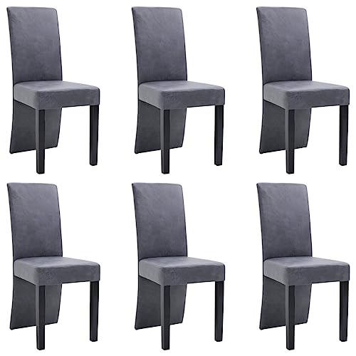 vidaXL 6 pcs Set of Dining Chairs in Modern Design, Upholstered in Gray Faux Suede Leather - Ergonomic & Comfortable Seating with High Backrest