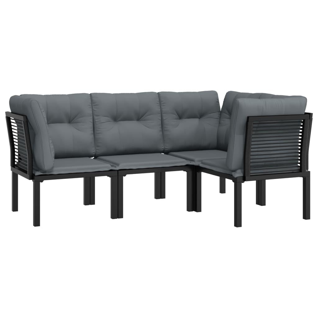 vidaXL 6 Piece Patio Lounge Set - Black - Poly Rattan - Weather-Resistant Material - Powder-Coated Steel Frame - Comfortable Backrest and Padded Cushions - Modular Design
