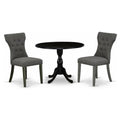 East West Furniture DMGA3-ABK-50 3 Piece Dinette Set for Small Spaces Contains a Round Dining Table with Dropleaf and 2 Dark Got