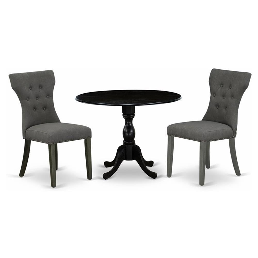 East West Furniture DMGA3-ABK-50 3 Piece Dinette Set for Small Spaces Contains a Round Dining Table with Dropleaf and 2 Dark Got