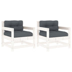 vidaXL Solid Wood Pine Patio Chairs with Cushions - 2 pcs Set, White - Comfortable, Sturdy & Modular Outdoor Seating Ideal for Garden, Patio, Terrace