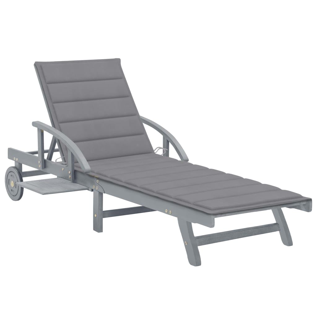 vidaXL Solid Acacia Wood Patio Sun Lounger with Table and Adjustable Backrest/Footrest - Thumbnail 2