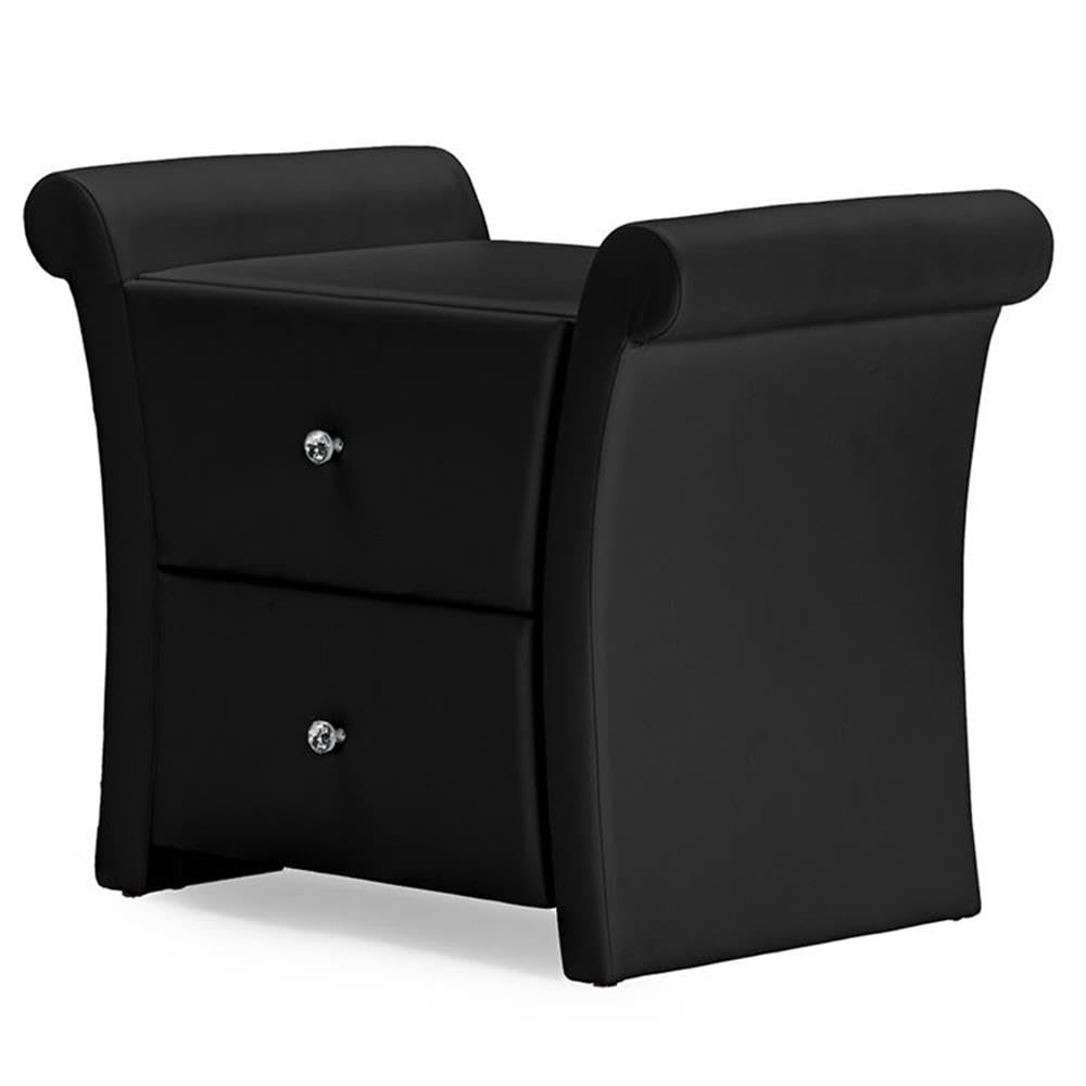 Baxton Studio Victoria Faux Leather Upholstered Modern Nightstand, Large, Black