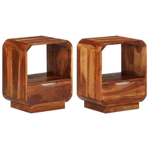 vidaXL 2 pcs Solid Sheesham Wood Nightstands - Versatile Bedroom Side Tables with Drawers and Open Compartment, 15.7"x11.8"x19.7" - Easy Assembly Included