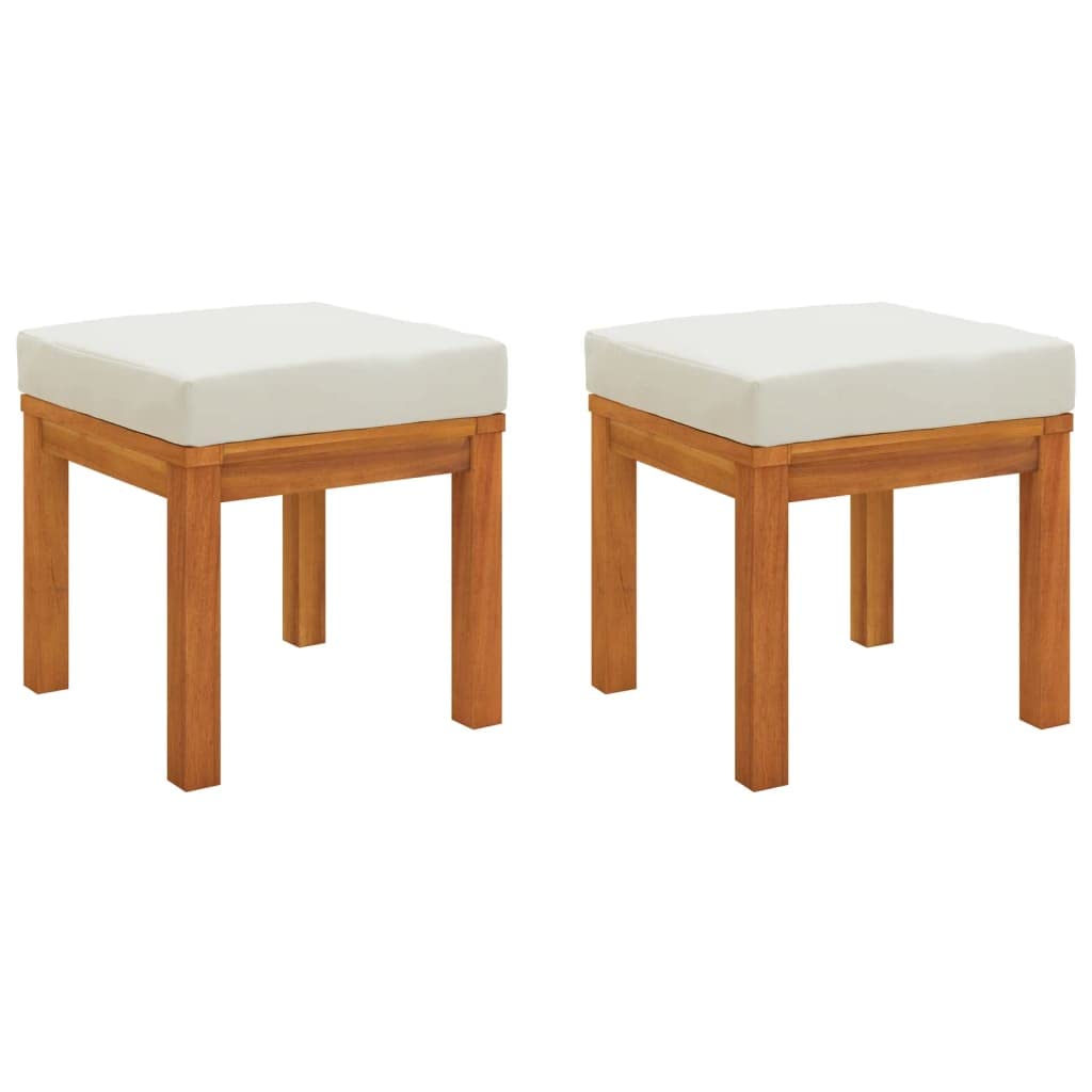 Vidaxl Solid Acacia Wood Patio Stools With Cushions, 2 Pcs - Comfortable And Durable Outdoor Seating Solution For Garden, Terrace, Or Patio