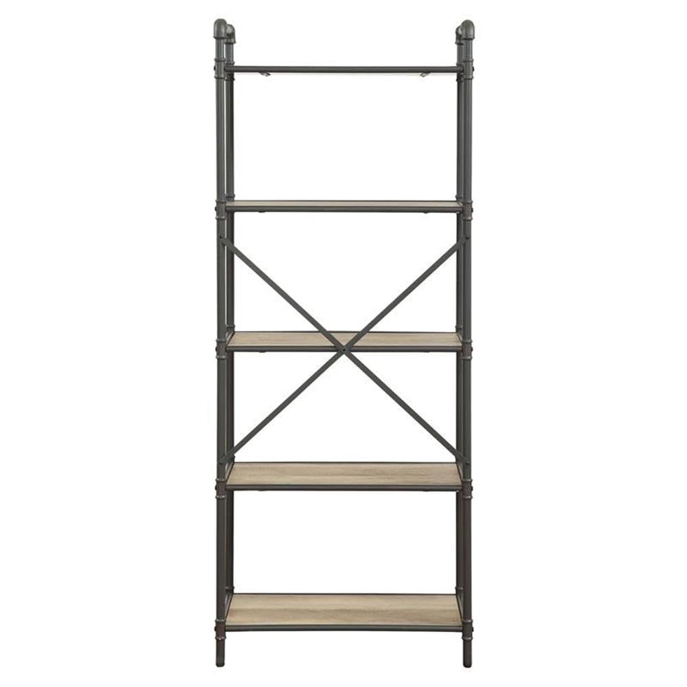 Acme Itzel 5 Wooden Tiers Rectangular Bookshelf in Antique Oak and Sandy Gray