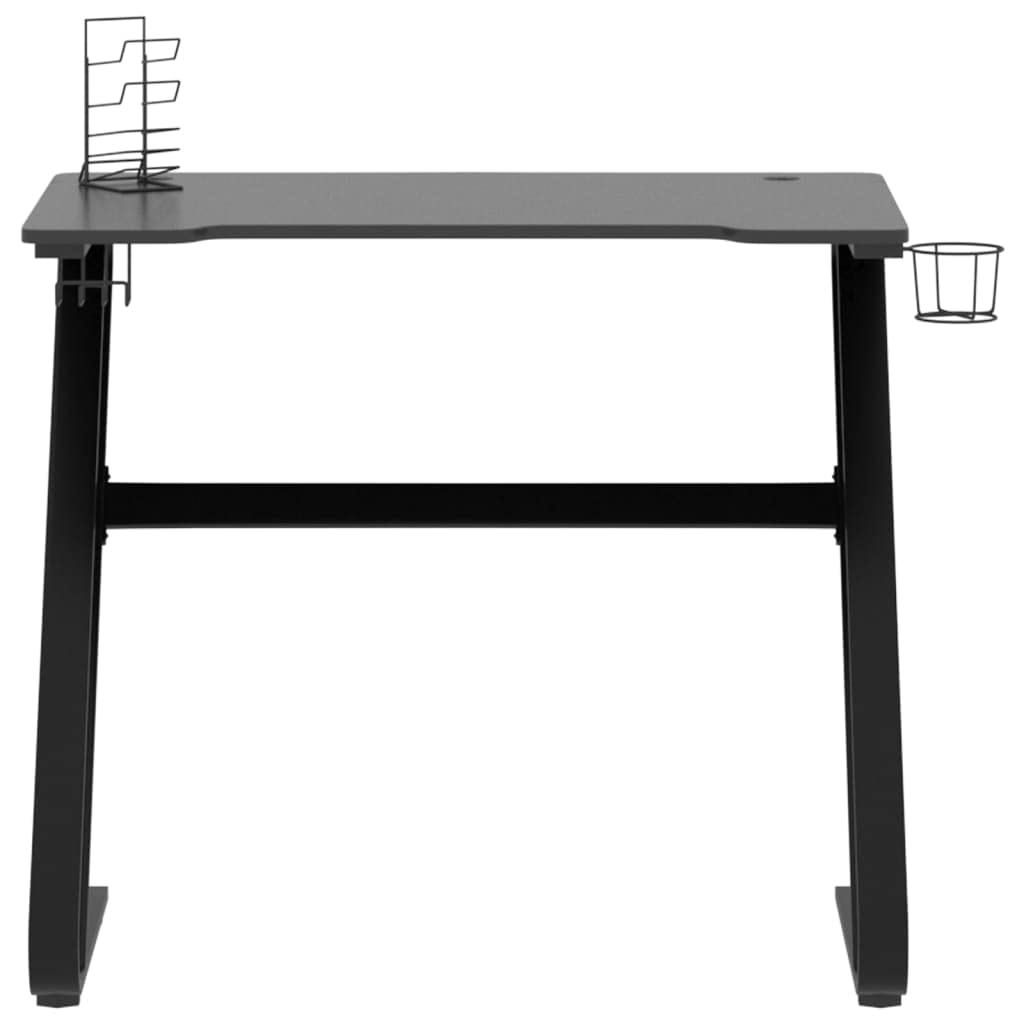 vidaXL Black Gaming Desk - Ergonomic Home Office Computer Table with Z-Shaped Legs, Controller/Headphone Racks, Cup Holder
