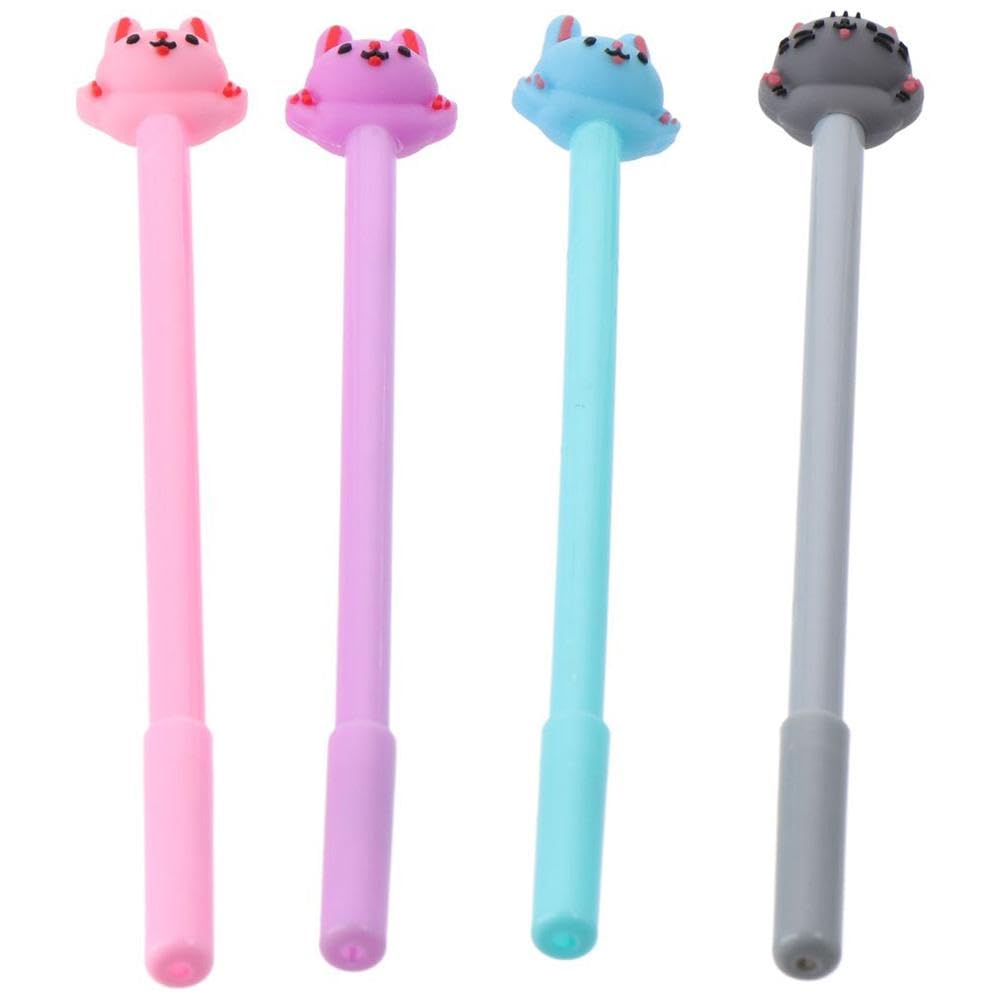 Okhobby 4 Pcs Cute Cartoon Animal Erasable Rollerball Pen,Black Ink Rollerball Gel Erasable Pens, For Office, Gift And Home Supp