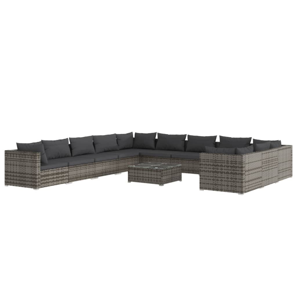 vidaXL Poly Rattan Patio Lounge Set with Cushions in Gray - Durable Weather-Resistant Material, Comfortable and Flexible Design for Outdoor Use - Easy Assembly