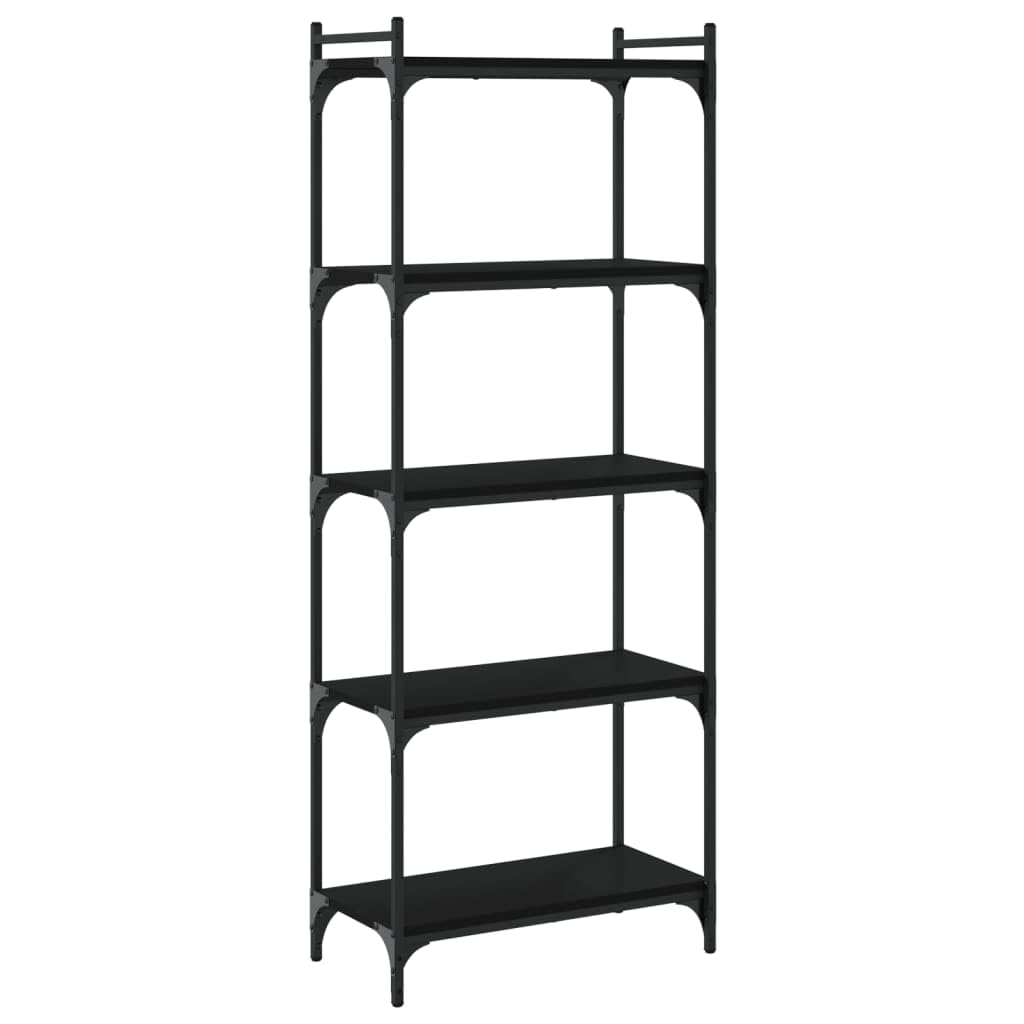 vidaXL 5-Tier Black Engineered Wood Bookshelf with Metal Frame - Storage Display Cabinet for Office, Bedroom, Living Room