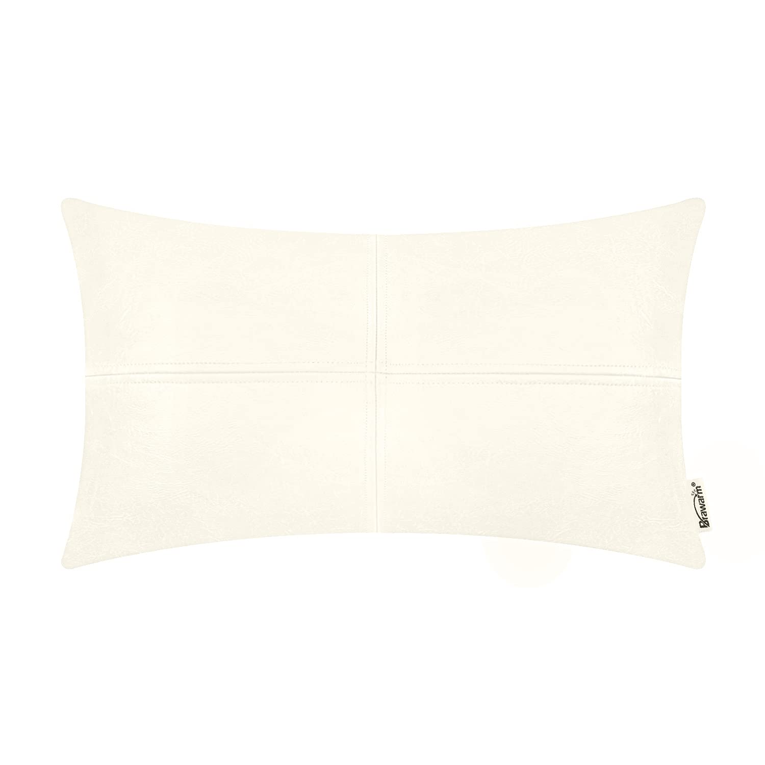 Brawarm Faux Leather Throw Pillow Covers 12 X 20 Inches, Cream Leather Pillow Cover, Hand Stitched Leather Decorative Lumbar Pil