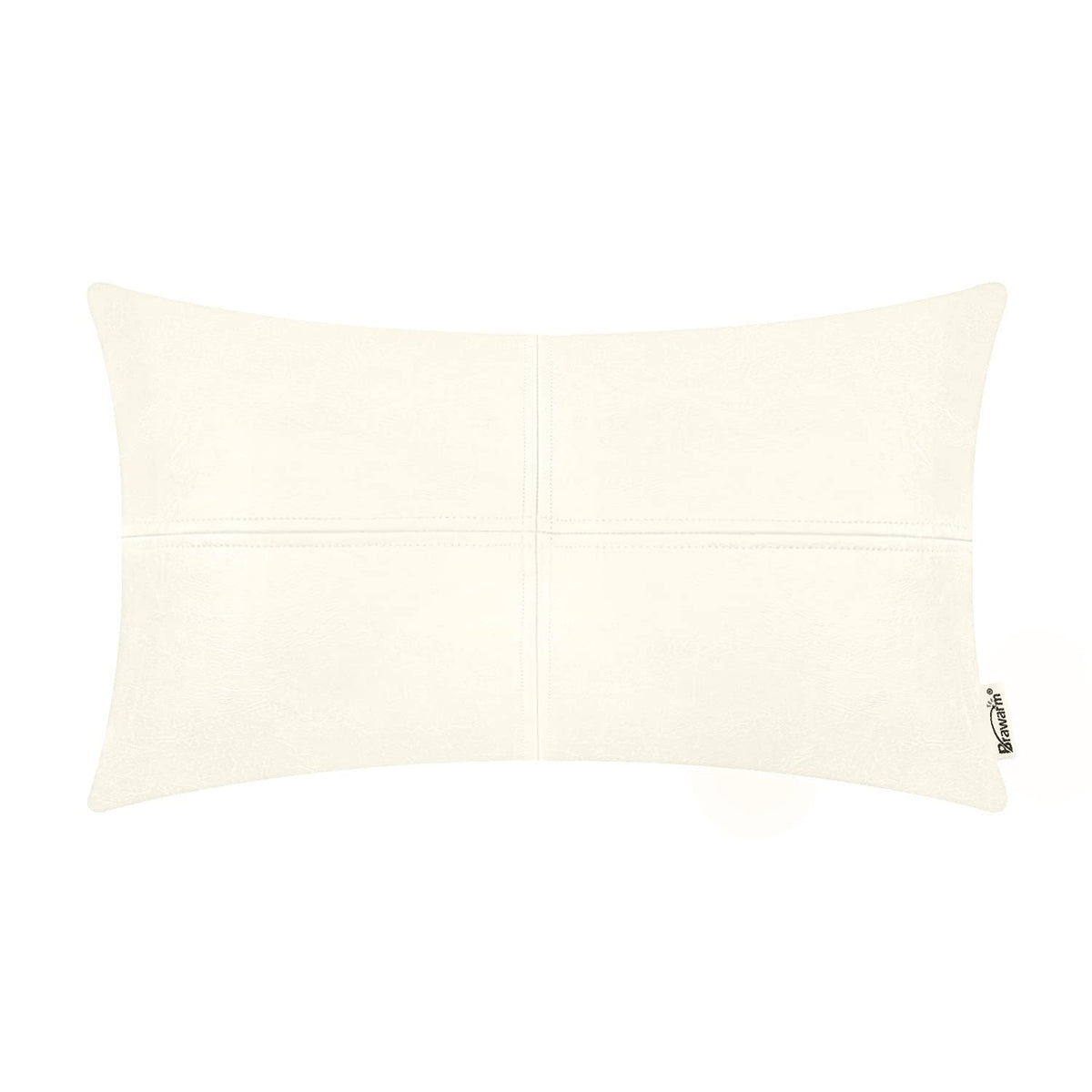 Brawarm Faux Leather Throw Pillow Covers 12 X 20 Inches, Cream Leather Pillow Cover, Hand Stitched Leather Decorative Lumbar Pil