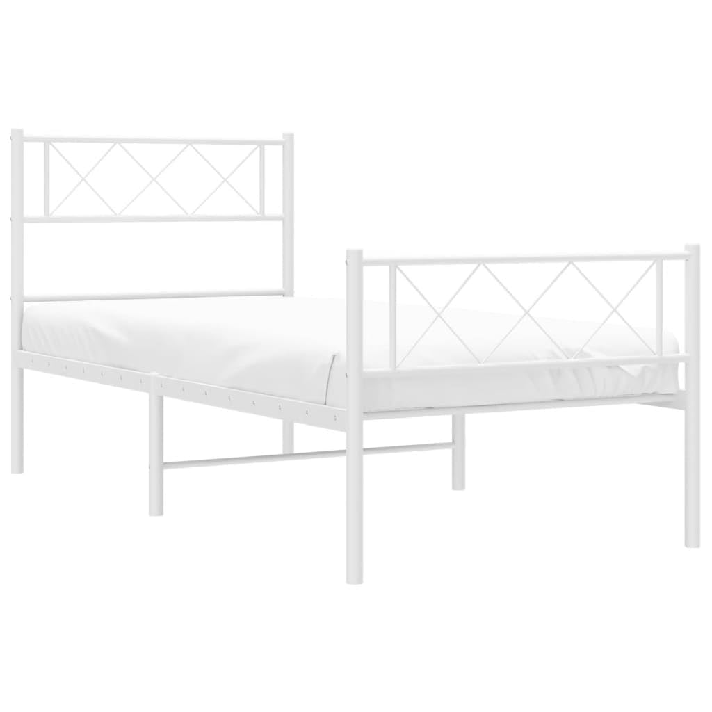 vidaXL 12'' Metal Twin XL Bed Frames with Headboard and Footboard, Platform Bed Frame with Strong Metal Slats Support, Under Bed Storage, Noise Free, White, Without Mattress