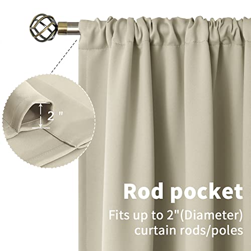 Bgment Short Blackout Curtains 36 Inches Length For Kitchen Camper - Rod Pocket Thermal Insulated Small Window Drapes For Bathroom Basement, Light Camel, 2 Panels, 34 X 36 Inch