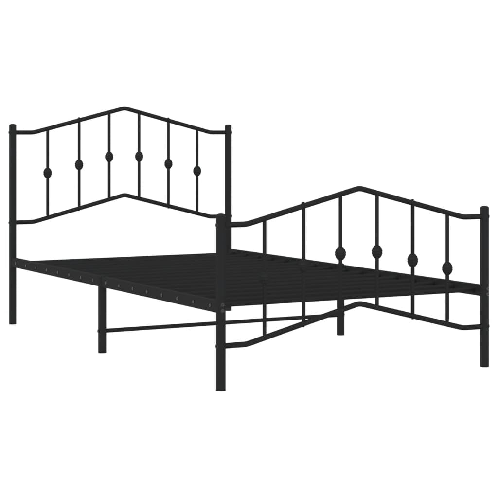 vidaXL Black Metal Bed Frame with Headboard, Footboard and Extra Under-Bed Storage Space – Sturdy Steel Construction and Suitable for Mattress Size 39.4&quot; x 78.7&quot;