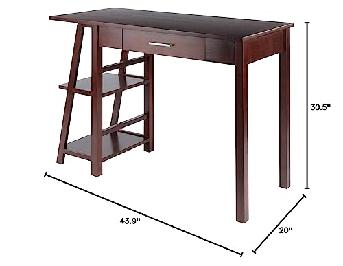 Ergode Aldric Writing Desk - Compact, Walnut Finish, Wide Desktop, Built-in Shelves, Center Drawer - Perfect for Small Spaces - 43.9' W x 20' D x 30.5' H