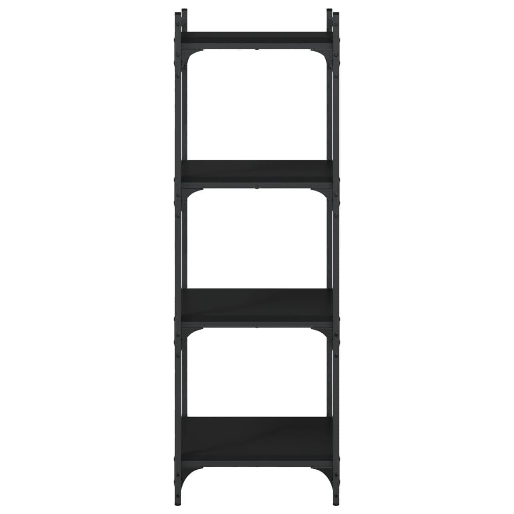 vidaXL 4-Tier Black Bookcase - Engineered Wood and Metal Frame - Adjustable Feet for Stability - Industrial Style Home Decor Bookshelf