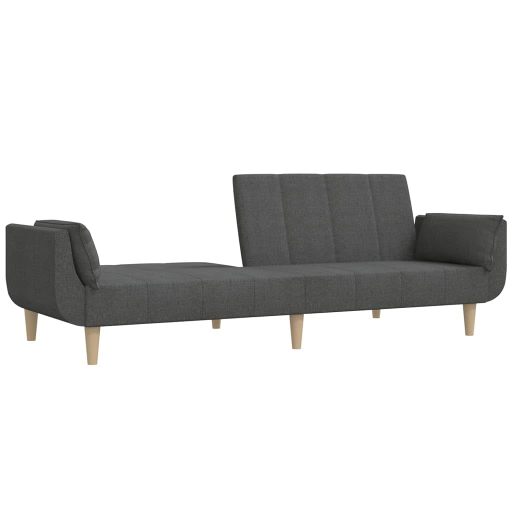 vidaXL 2-Seater Sofa Bed w/Pillows - Dark Gray Fabric Convertible Couch for Home Office/Living Room