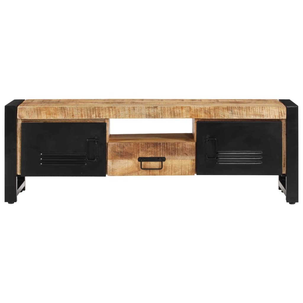 vidaXL Industrial TV Stand with Storage Compartments and Drawer - Sturdy Black Powder-Coated Iron and Solid Mango Wood Build - 47.2" x 11.8" x 15.7"