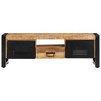 vidaXL Industrial TV Stand with Storage Compartments and Drawer - Sturdy Black Powder-Coated Iron and Solid Mango Wood Build - 47.2" x 11.8" x 15.7"