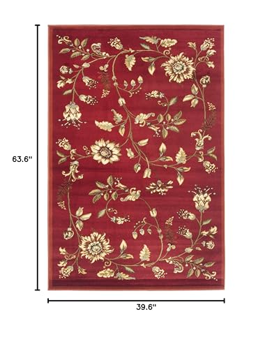 Safavieh Lyndhurst Collection Accent Rug - 3'3'' X 5'3'', Red & Multi, Traditional Floral Design, Non-Shedding & Easy Care, Idea