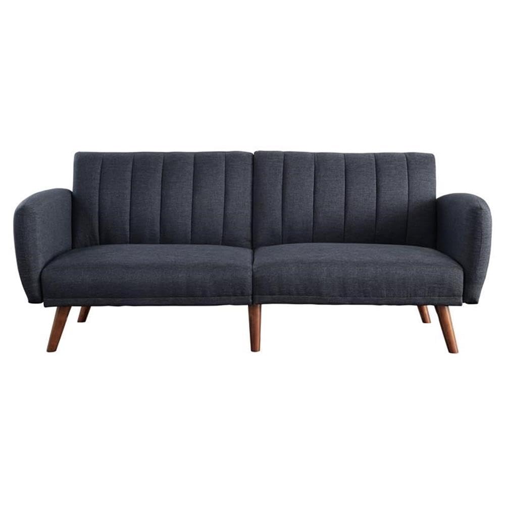 Acme Bernstein Linen Fabric Tufted Upholstery Adjustable Sofa in Gray and Walnut