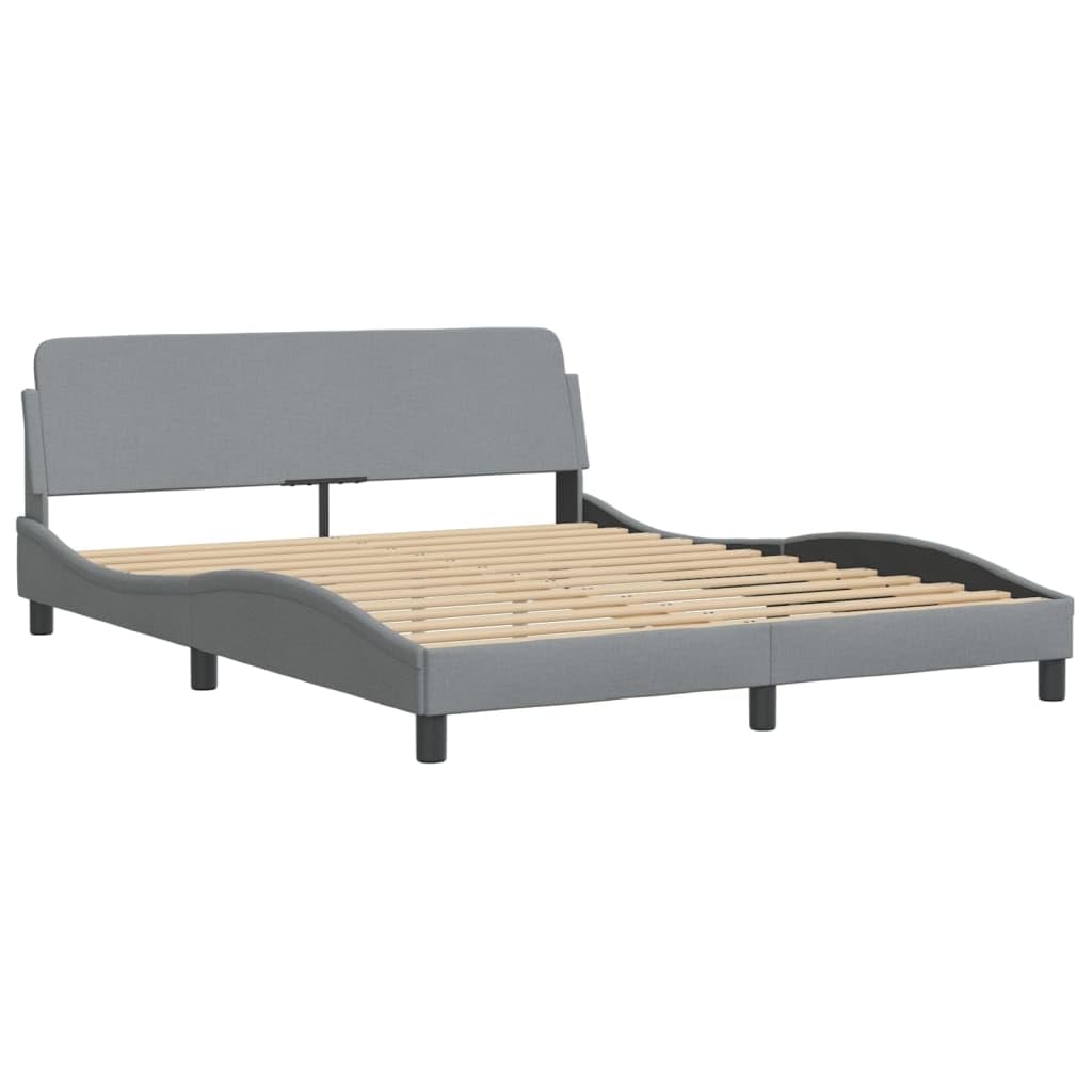 vidaXL Elegant Light Gray Fabric Queen Bed Frame - Modern Design with Headboard, Sturdy Wooden & Metal Support, for Bedroom Comfort