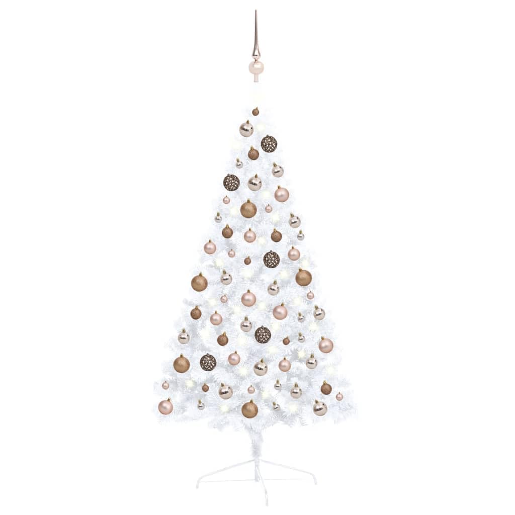 Vidaxl Half Christmas Tree With Leds And Ball Set - White 47.2&quot; - Space-Saving Design With Energy-Efficient Led Lights, Easy Installation, Ideal For Small Space