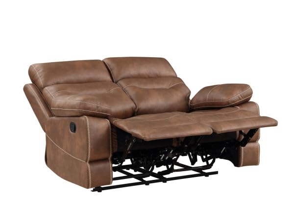 Steve Silver Furniture Rudger Upholstered Manual Reclining Loveseat, Microsuede, Effortless Reclining, Contrasting Baseball Stitching, Transitional, Living Room, 37.5" D x 61.5" W x 41" H, Brown