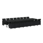 vidaXL Patio Dining Set 17 Piece with Cushions Garden Outdoor Terrace Balcony Table and Chair Seat Seating Furniture Black Poly Rattan