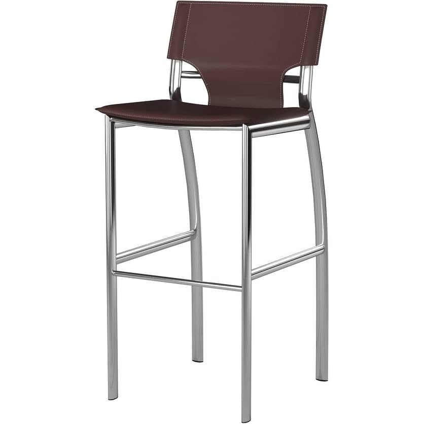 Neos Modern Furniture Set of 2 Regenerated Leather Bar Stool with Chrome Legs and 26&quot; Seat Height, Brown