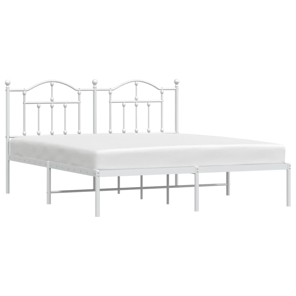vidaXL 12 Inch California King Metal Bed Frame with Headboard, No Box Spring Needed, Noise Free Platform Bed Frame with Steel Slats, Easy Assembly, Under Bed Storage, Minimalist, White