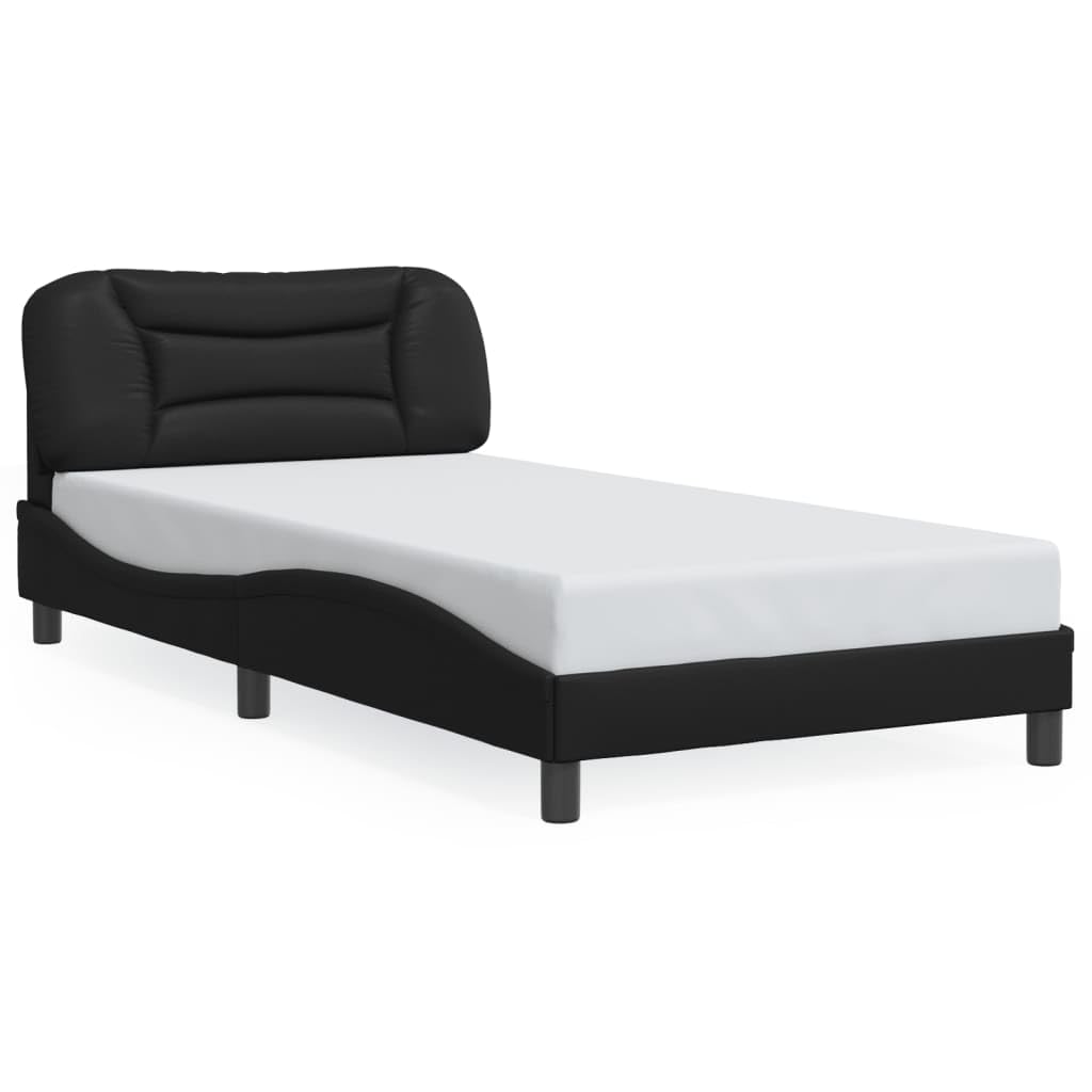 vidaXL Twin XL Bed Frame with Headboard - Faux Leather Black - Modern Waved Side Design - 85.8&quot;x41.3&quot;x29.3&quot; for 39.4&quot;x79.9&quot; Mattress
